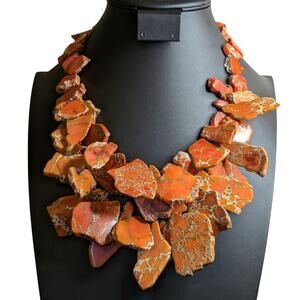 Marked LUC 925 Sterling Silver Faux Orange Stone Statement Necklace 20.75"